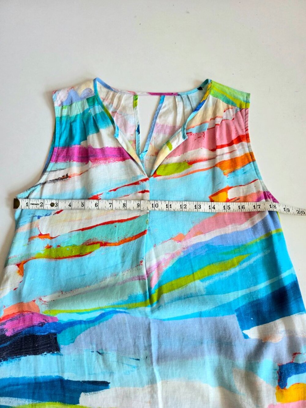 100% Linen Sleeveless Summer Dress Artistic Print - Picture 3 of 6